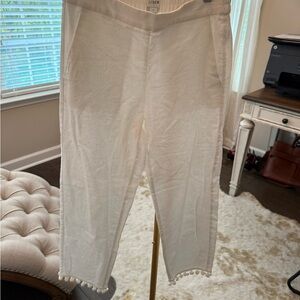 White Pom-Pom Trim Pants